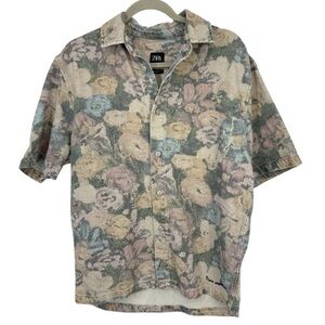 Zara Men's Pastel Floral Button Down Shirt